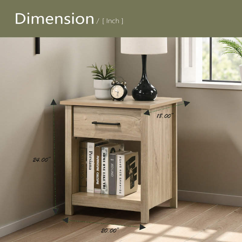 20"W 1-Drawer Nightstand Bedside Table, Light Oak