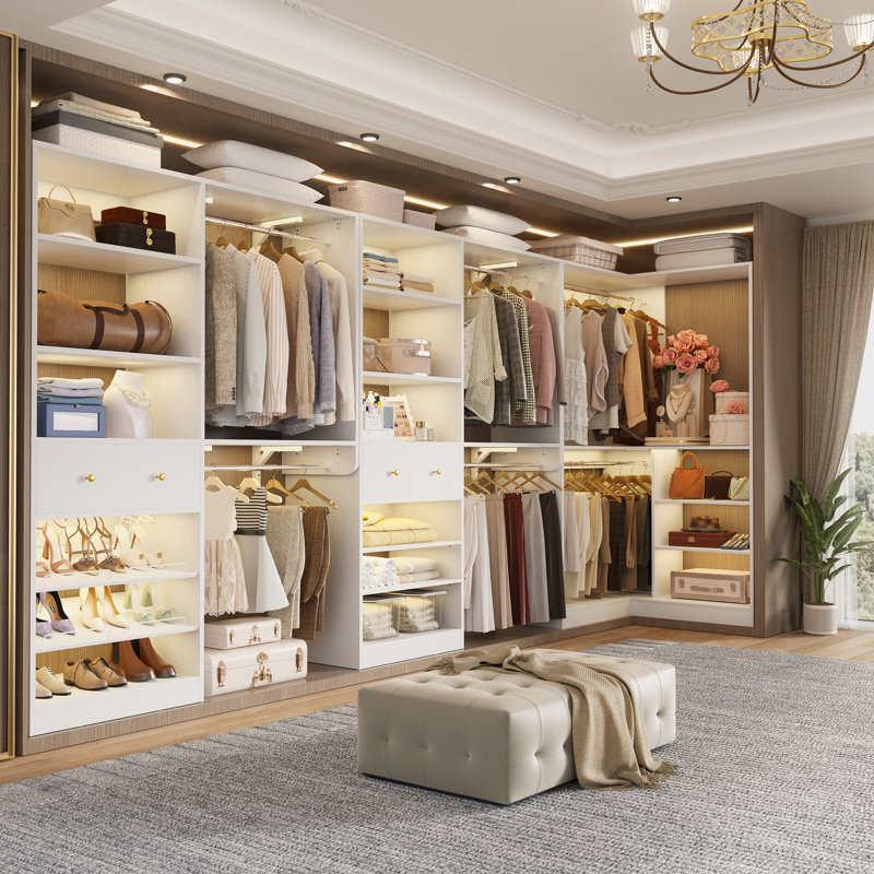 Système d'organisation 95 po x 95 po avec tiroirs en bois (largeur réglable), Blanc