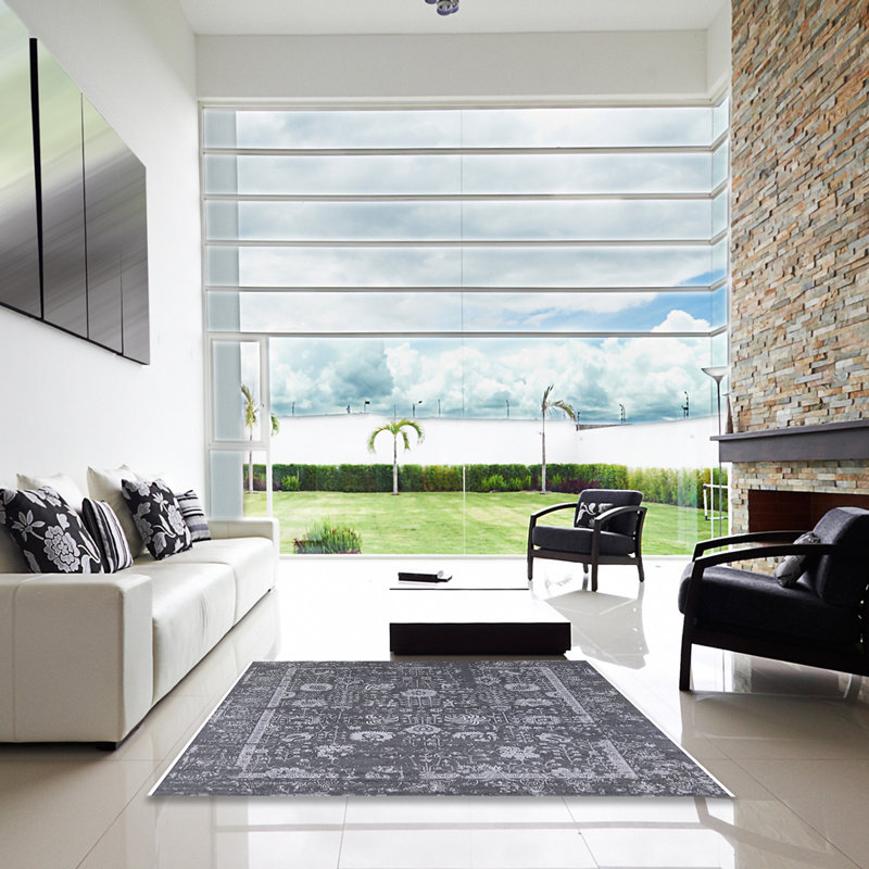 Tapis oriental gris / blanc Shayne, Carré 8 pi