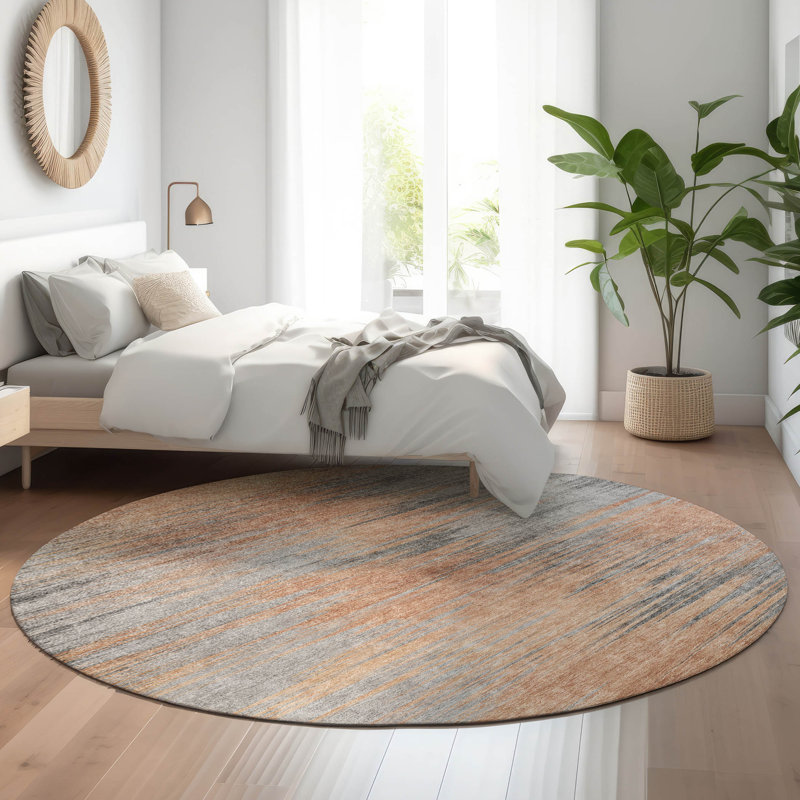Premium Machine Washable Prisco Salmon Rug, Round 8'
