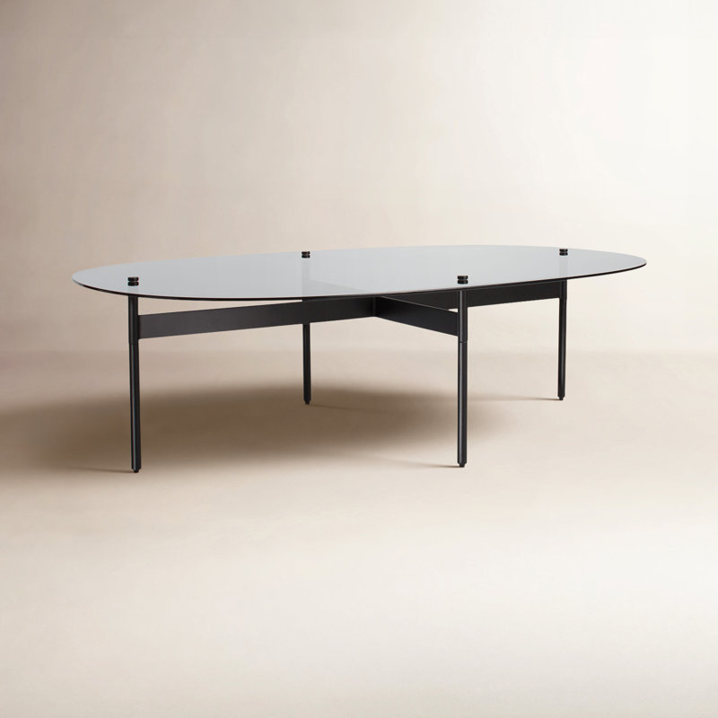 Flume Glass Top Coffee Table, Smoked/Black, 14" H x 47" W x 31" D