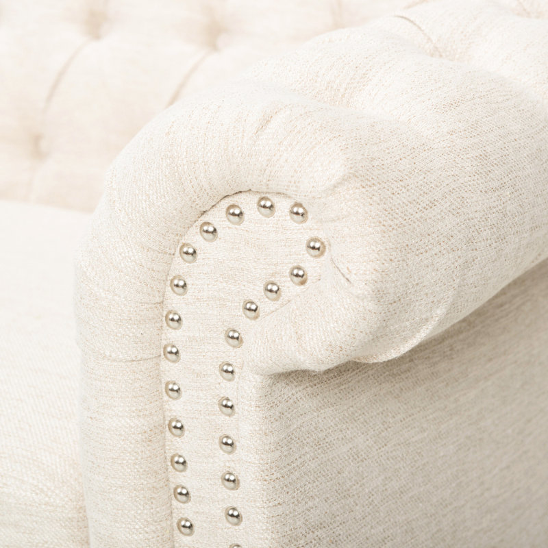 Fauteuil classique à 3 places en tissu beige avec revêtement et accoudoirs, Beige