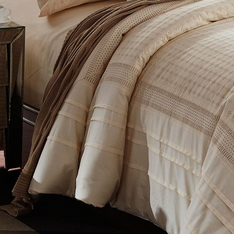 Barrons Cotton Striped Duvet Cover with Pillowcases, 160 x 200cm Duvet Cover + 2 Pillowcases, Beige