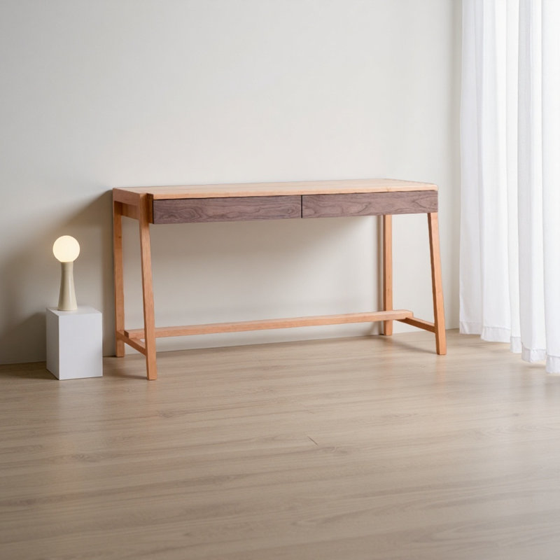 Bureau moderne en bois massif à double tiroir en cerisier, H 29,52 po x l 53,14 po x P 23,62 po