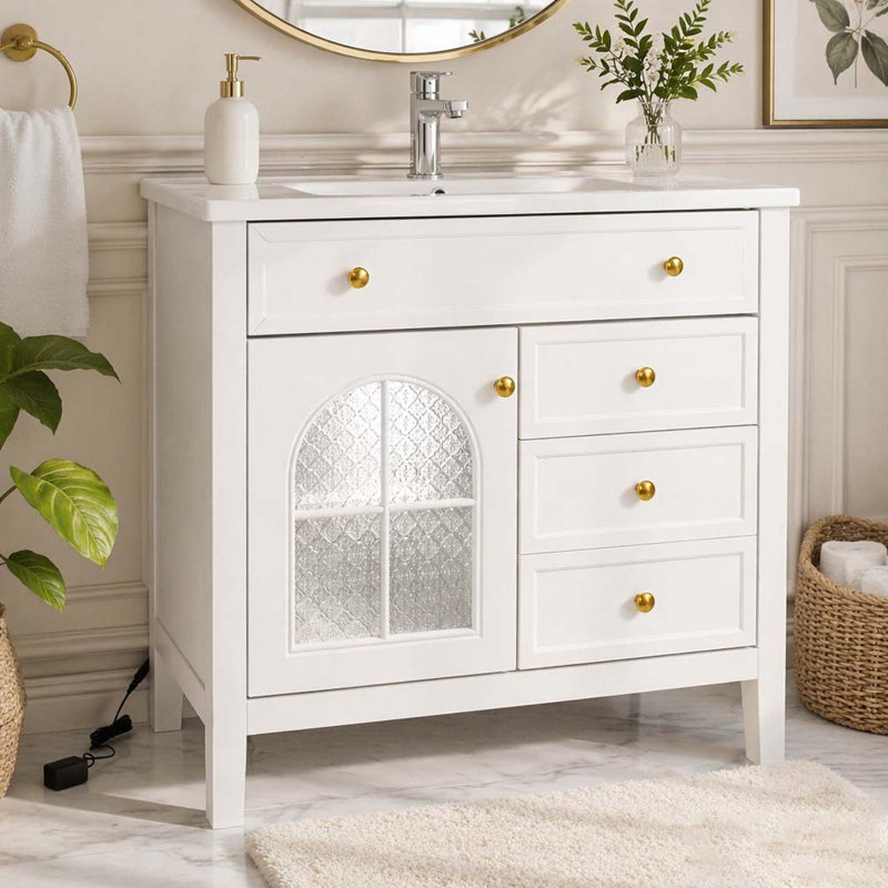 Armoire de salle de bain 35,6 po, Blanc + armoire seulement + 1 porte