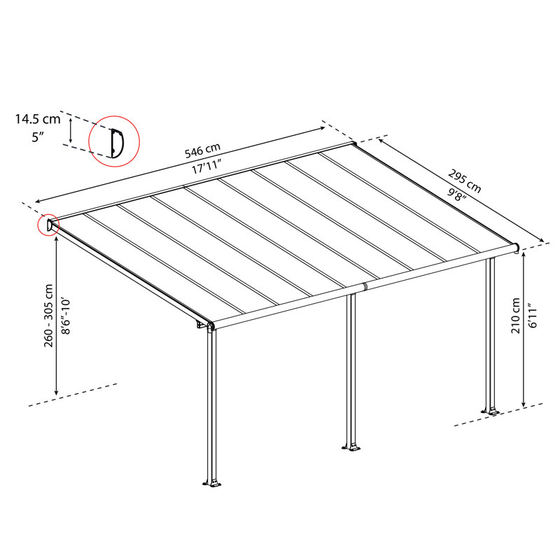 Palram - Canopia Olympia 9' 8" D x 18' W Polycarbonate Aluminum Stationary Patio Awning Gray/Bronze, 10' H x 18' W x 10' D