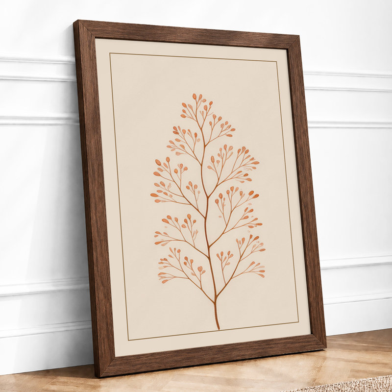 Branching Stem in Rust Botanical - Framed Print, A3 - 42.0 x 29.7 cm, Walnut