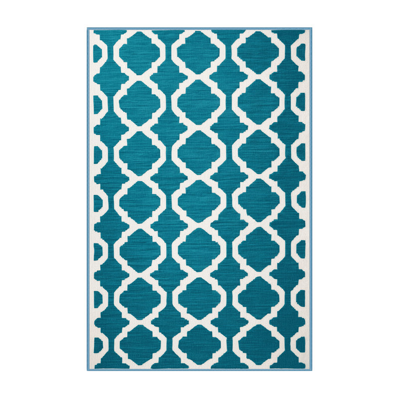 Machine Washable Trellis Blue Area Rug, Rectangle 2' x 3'