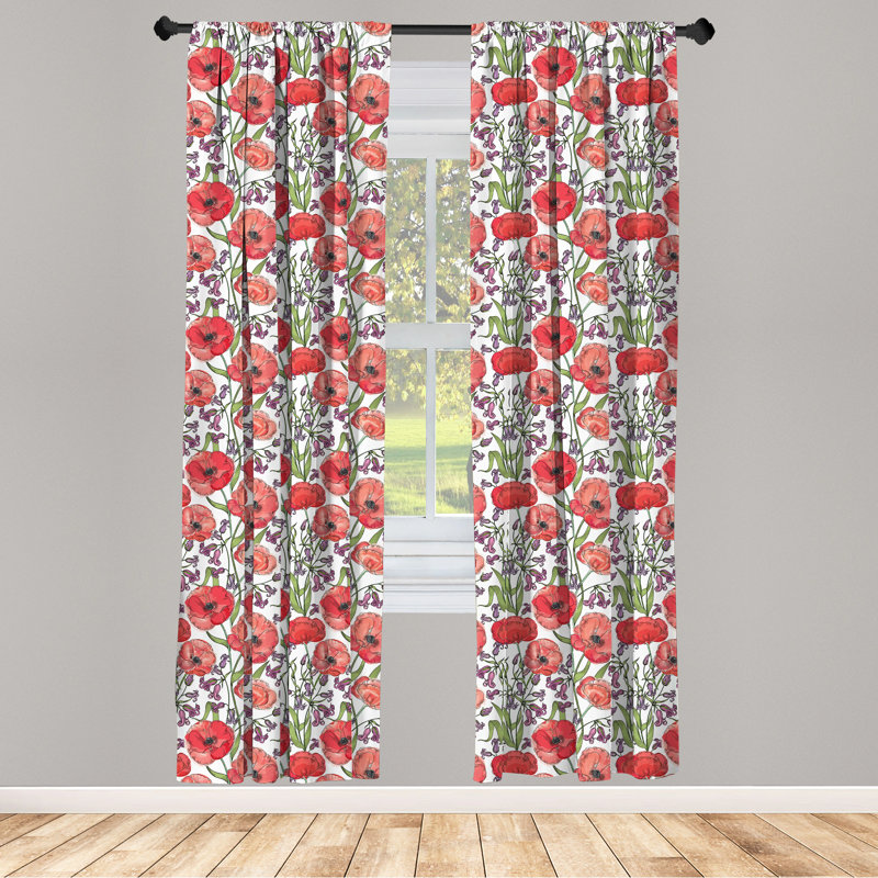 Watercolor Flowers Semi-Sheer Rod Pocket Curtain Panels, 28" x 84"