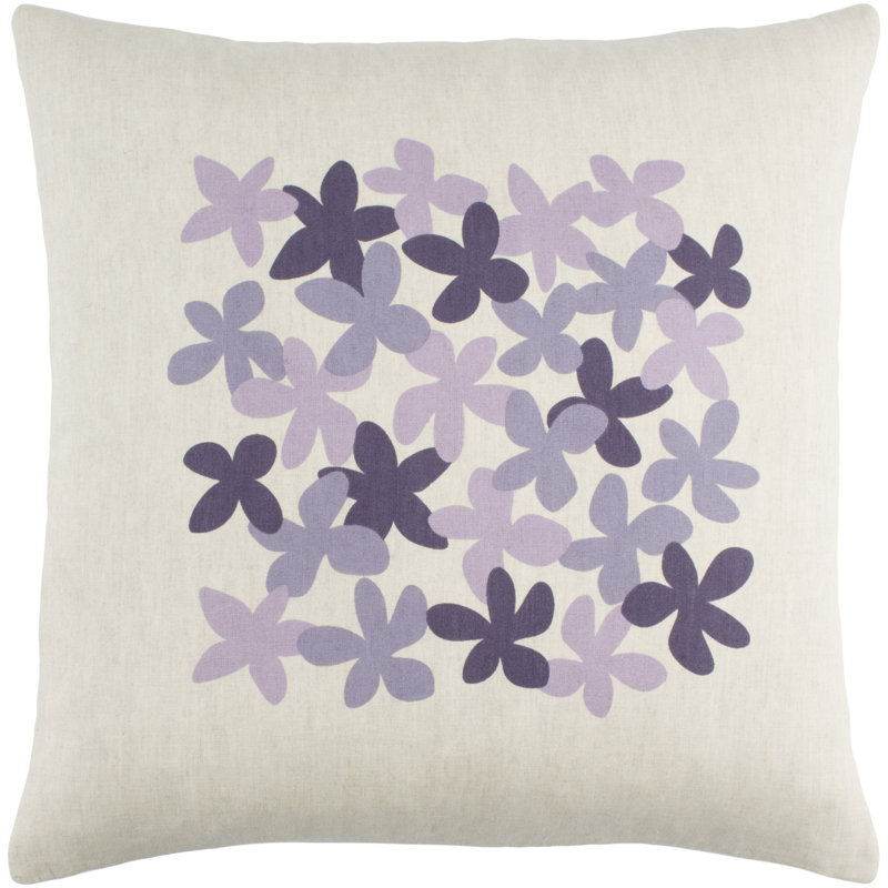 Flying Colors Floral Linen Throw Pillow, 22" H x 22" W x 0.25" D, Purple, Pillow Cover Only - No Insert