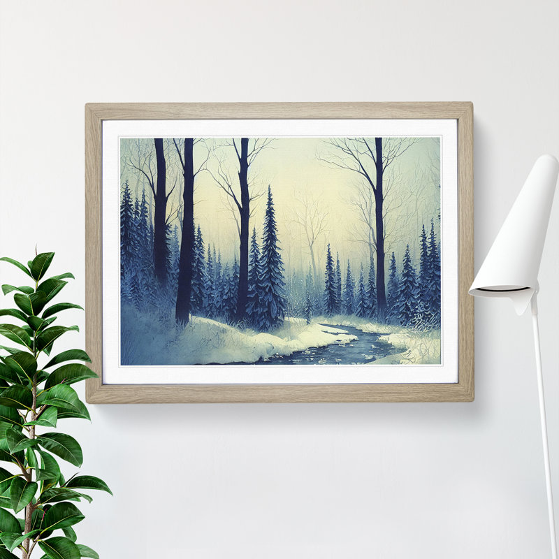 Pine Tree Winter Forest Vol.2 1 Piece Single Picture Frame Wall Art, 34cm H x 46cm W x 2cm D, Oak Framed