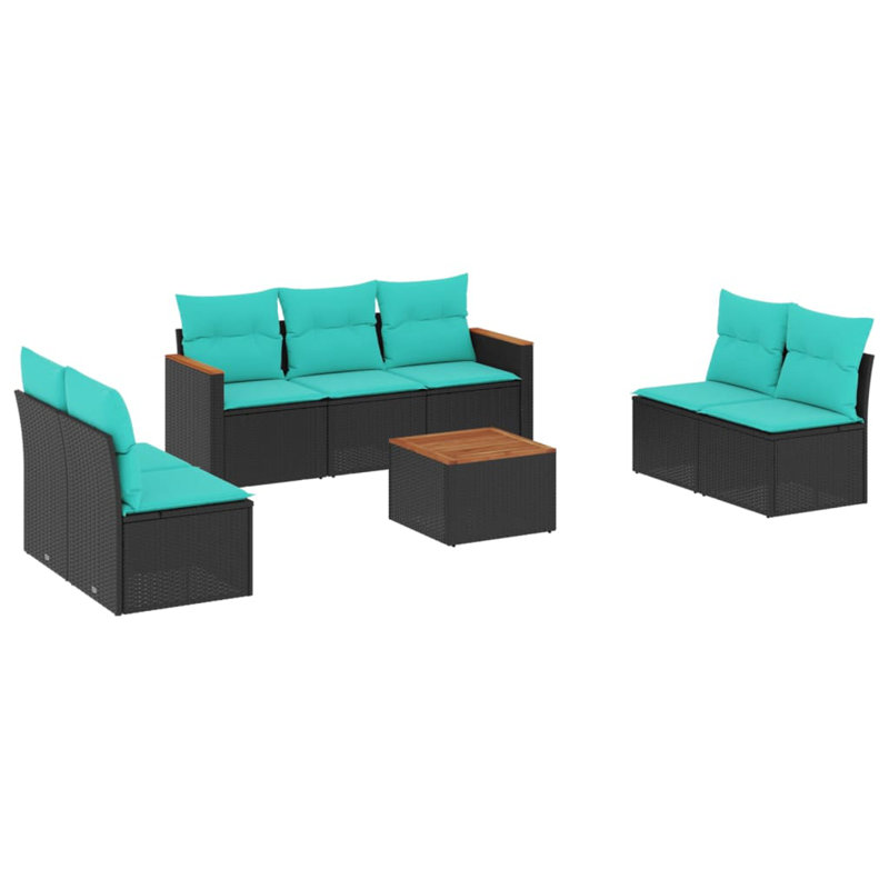 Ensemble de canapé de patio 8 pièces avec coussins en rotin de polyester, Bleu clair, Noir