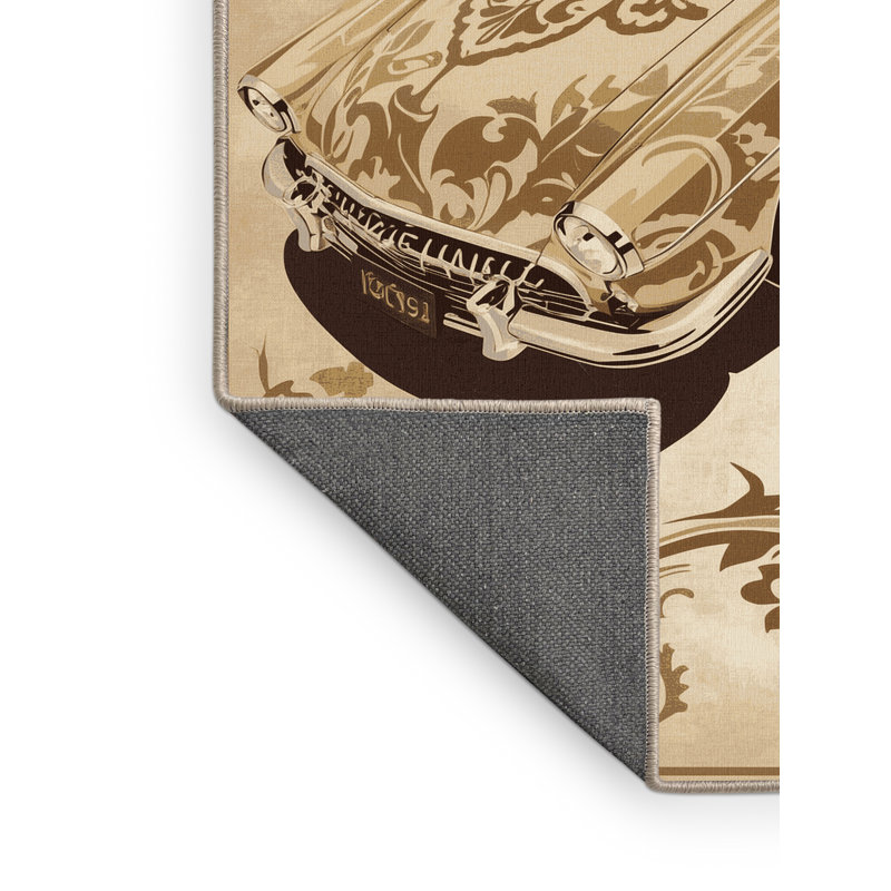 Tapis moelleux moelleux et moelleux en forme de voiture rétro en beige - reliure beige, 2 pi x 3 pi