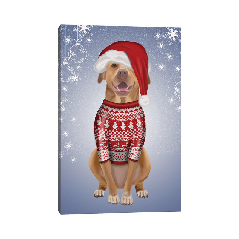 Pitbull in Christmas Sweater par Fab Funky - impression sur toile tendue, H 40 po x l 26 po x P 1,5 po