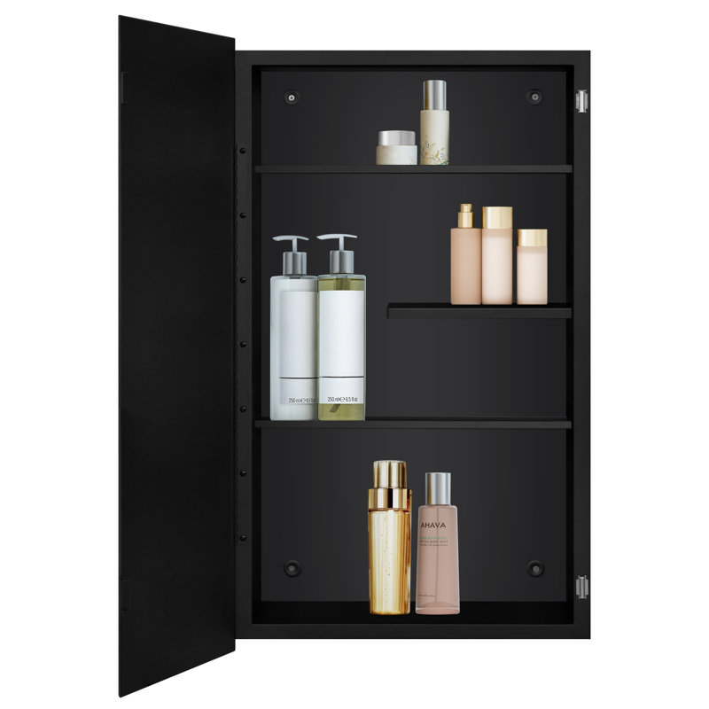 Ebou Designs Chouhan blanc, miroir biseauté et tablettes réglables pour la salle de bain, encastré ou en surface., Noir