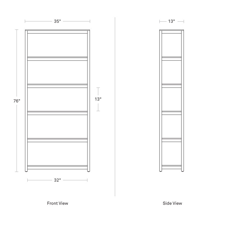 Open Plan Solid Wood Etagere Bookcase, Black on Oak