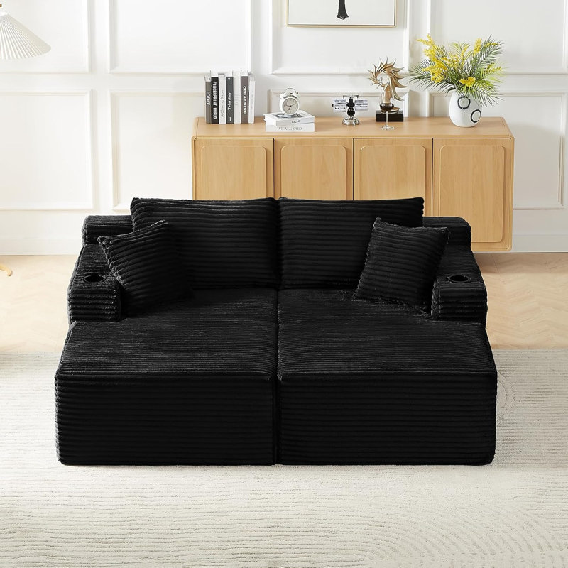 Très grand canapé désossé avec méridienne avec nuage, canapé modulaire moderne avec assise profonde, canapé rembourré en velours côtelé en U pour le salon, aucun assemblage requis