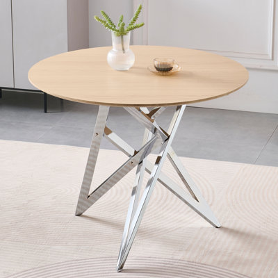 Table de salle à manger ronde 37 pouces, petite table de cuisine ronde avec pieds en métal argenté, pouvant accueillir 2 à 4 personnes, table de salle à manger moderne