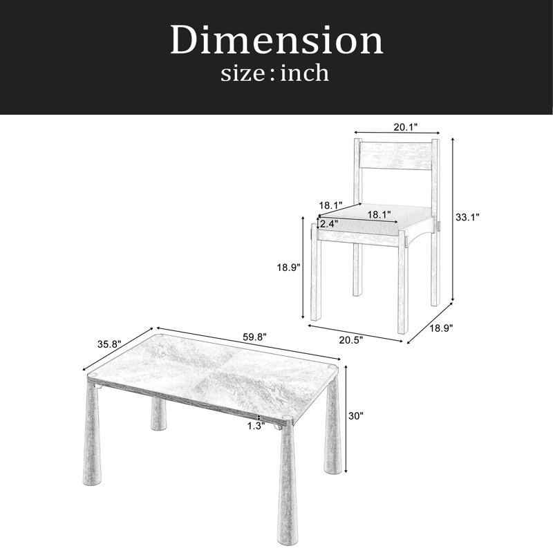 Ensemble de table à manger rétro 7 pièces pour 6 personnes, ensemble de table à manger en bois pour 6 personnes avec chaises rembourrées pour la cuisine et la salle à manger