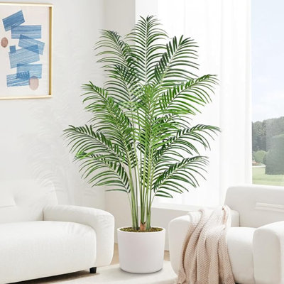 Faux palmier 6 pi avec 18 troncs et écorce véritable, vert, polyester de qualité supérieure, 9,2 lb