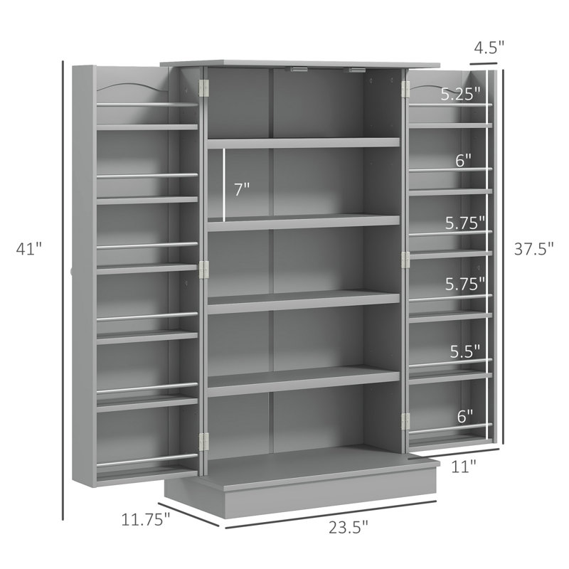 Rangement réglable à 5 niveaux, garde-manger, pour la cuisine, tablettes de porte, portes doubles, Gris