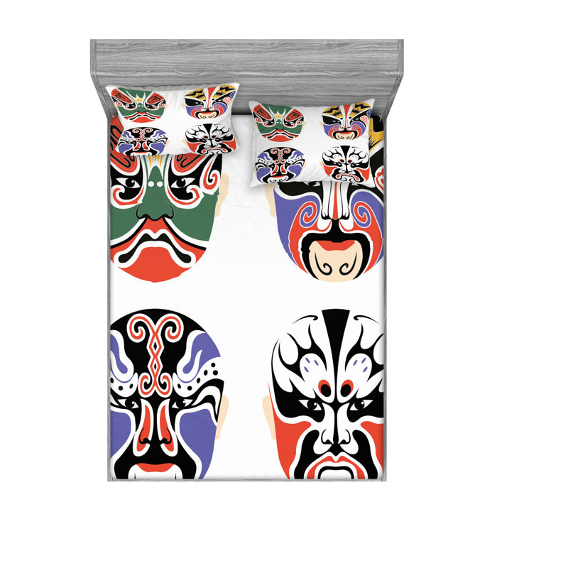 Ensemble de draps Masque d'opéra chinois, Ensemble de draps pour lit double avec un drap-hou