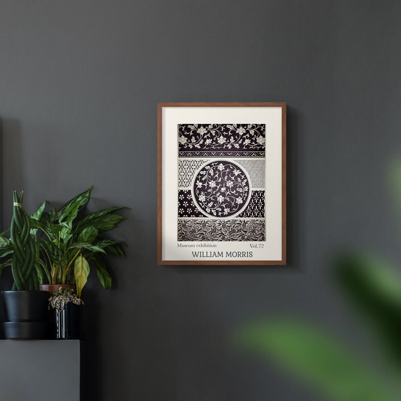 William Morris, reproduction encadrée LX III, H 14 po x l 11 po, Noyer