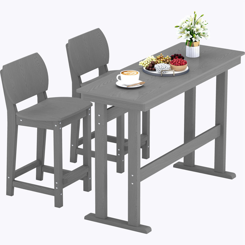 2-person Patio Bar Set Dining Table Poly Balcony Adirondack Bar Chair,HDPE Outdoor Patio Bar Set All Weather Dining Set, Poolside, Backyard, Garden  3 Piece