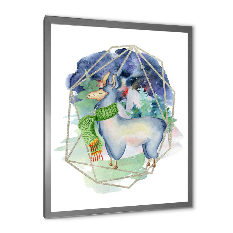 Joli dessin de lama - peinture, H 20 po x l 12 po x P 1 po, Cadre photo argenté
