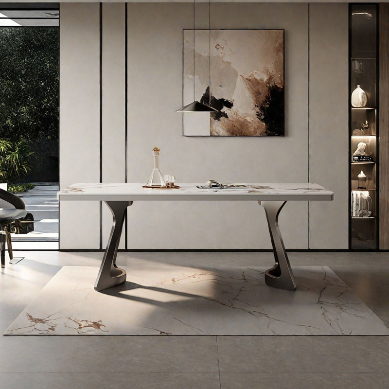 Sleek Stainless Steel Dining Table, 29.5"H x 63"L x 35.4"W