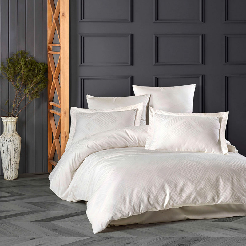 Ensemble de housse de couette 100% coton bourgogne 4 pièces, Crème