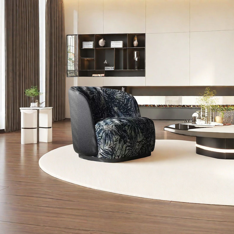 Fauteuil simple italien à imprimé minimaliste, Mélange de coton bleu