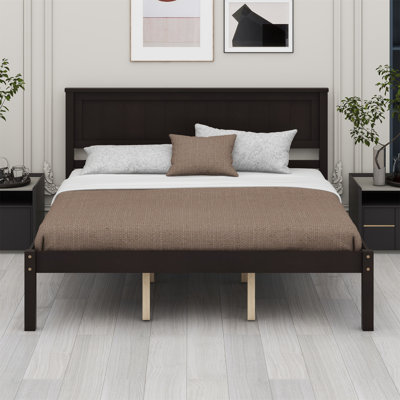 Base de lit plateforme avec tête de lit, support à lattes de bois