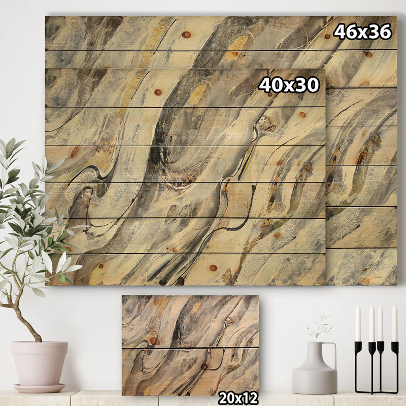 Glam Golden Falls - impression moderne sur bois de pin naturel, H 20 po x l 20 po x P 1 po