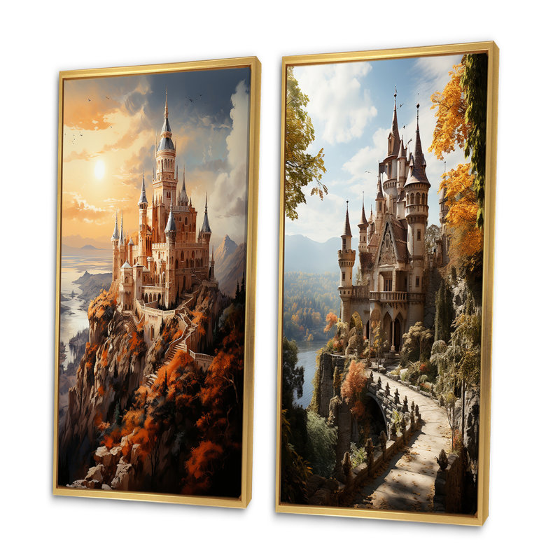 «Castles Fairy Tale Charm» 2 - pièces sur, Encadrement doré, H 20 po x l 24 po