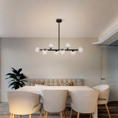 8-Light 37.40″ Black Modern Chandelier Sputnik Chandelier Linear Chandelier for Dining Room
