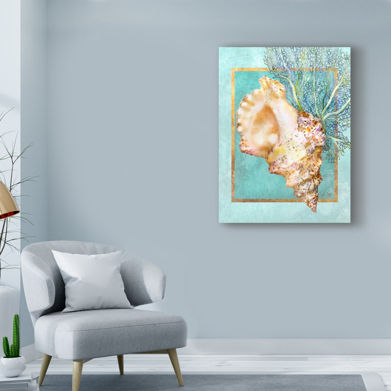 «Conch Shell and Coral», reproduction de peinture acrylique sur toile tendue, H 47 po x l 35 po x P 2 po