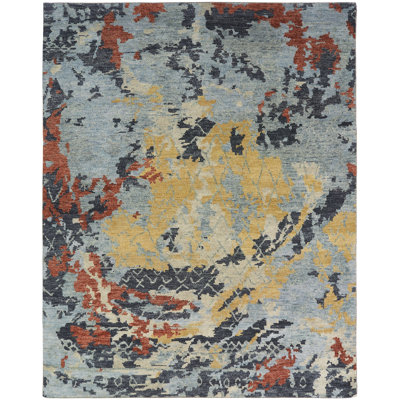 Wool Abstract Area Rug in Blue/Brown/Red