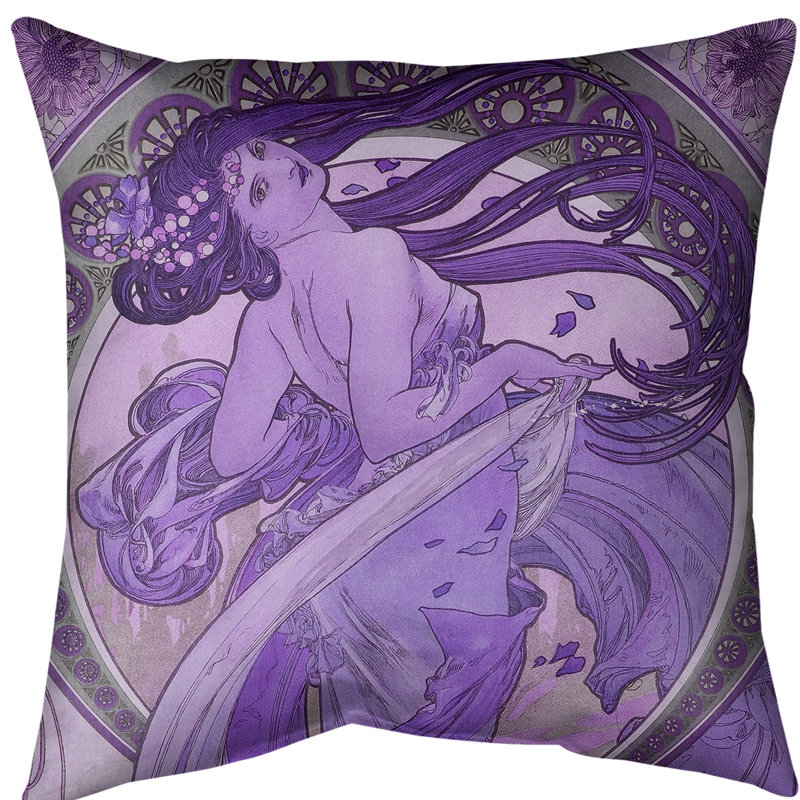 Housse de coussin Alphonse Mucha the Dance, 18 po x 18 po, Mauve, Faux lin