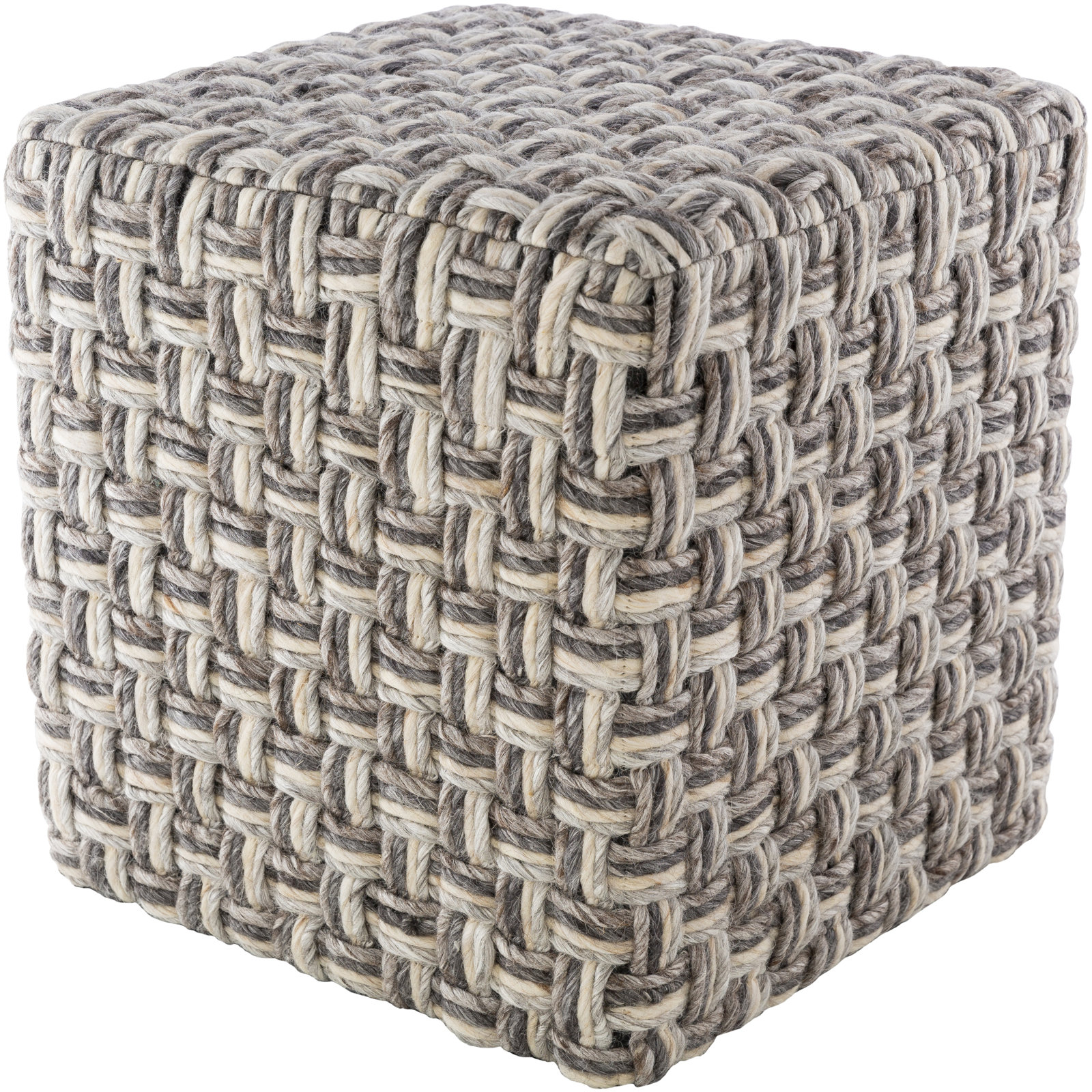 Etha 18" Pouffe, Cream & Charcoal