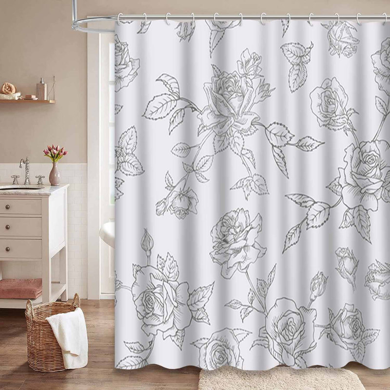 Rideau de douche imperméable à motif floral rose, L 72 po x l 78 po