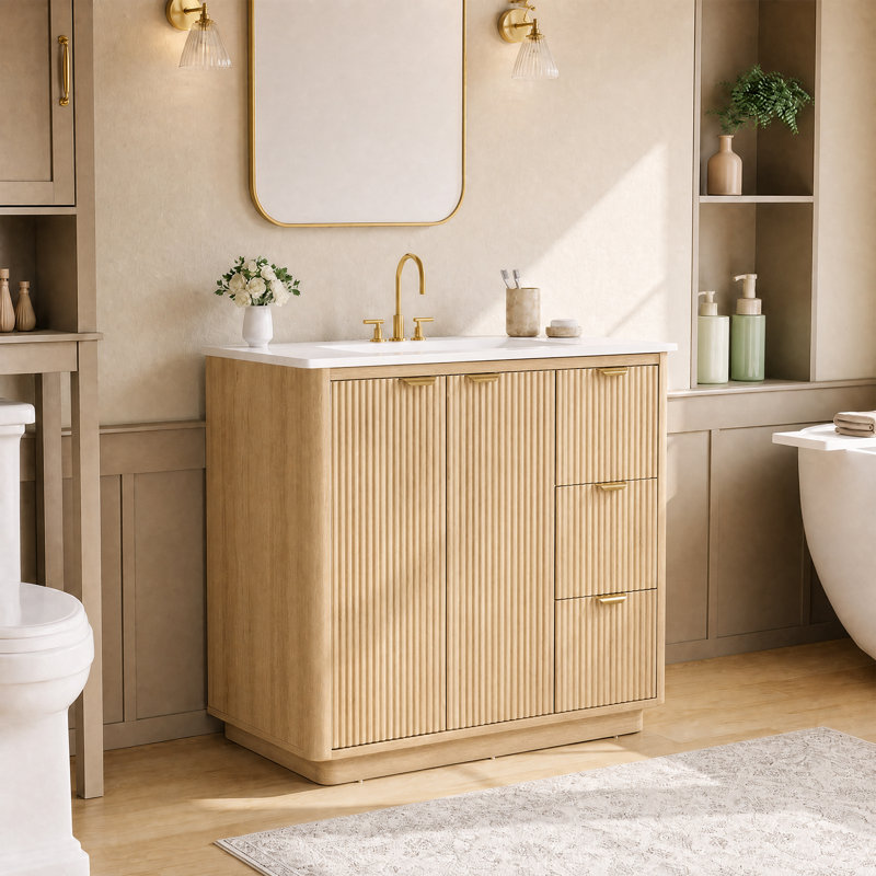 36'' Freestanding Single Bathroom Vanity With Ceramic Sink Top, Classic Oak, 36'' W