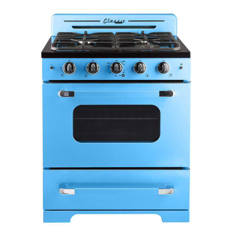 Cuisinière au gaz autoportante 30 po à 4 brûleurs avec four à convection 30 po Classic Retro, Turquoise clair