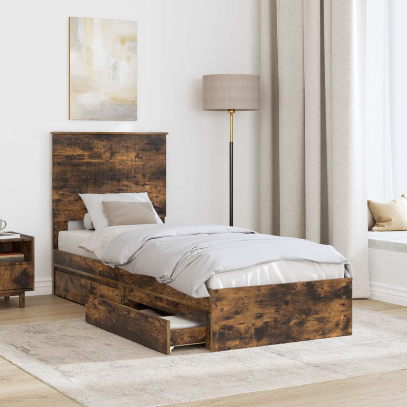 Bed Frame With Drawer Engineered Wood, Small Single (2'6), Smoked Oak