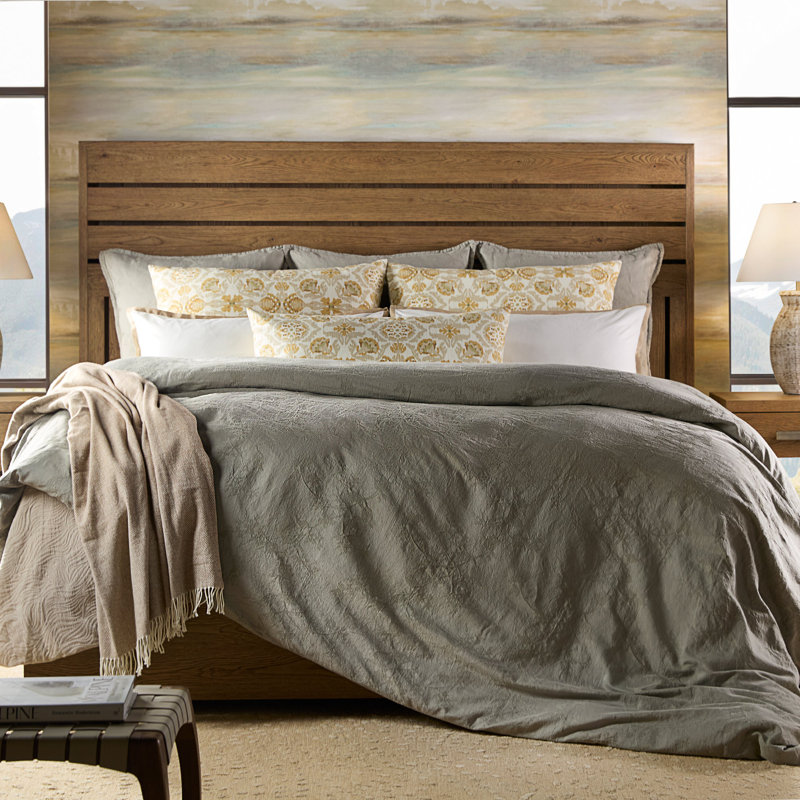 Leaf Duvet Set – Sage Cotton | 1 Duvet Cover + Euro Shams | Inserts Not Included, King Duvet Cover + 3 Euro Shams
