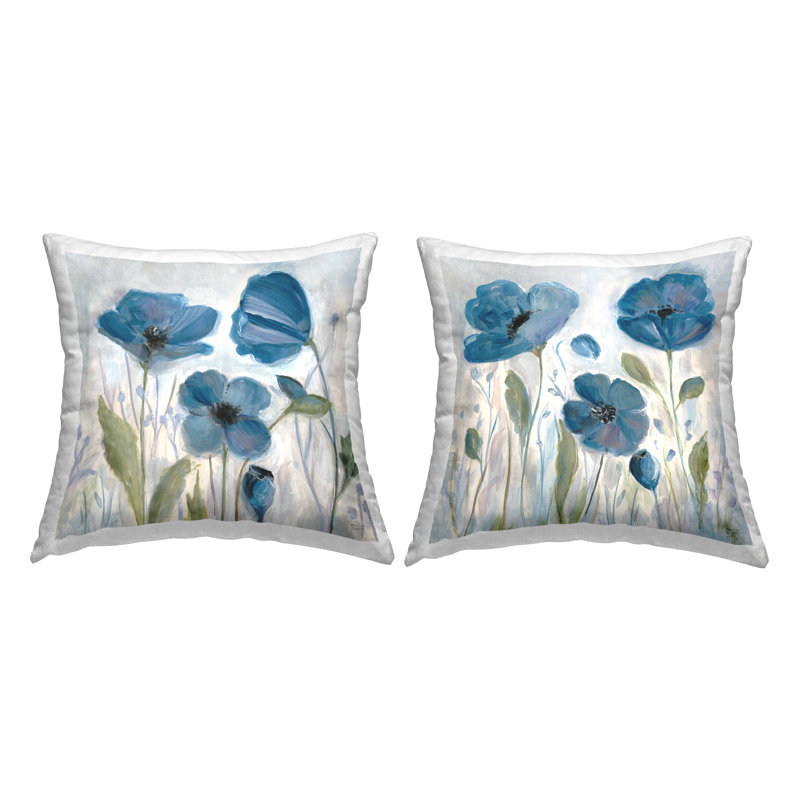 Ensemble de 2 coussins décoratifs Blue Garden Poppies par Marilyn Dunlap