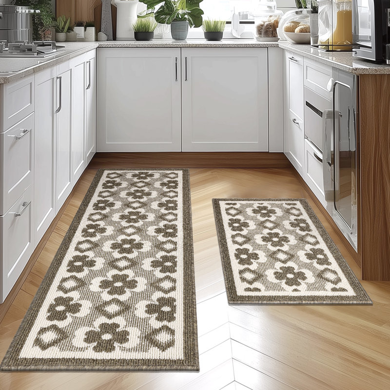 High-low Pile Non-slip Kitchen Mat Runner Rug, Red