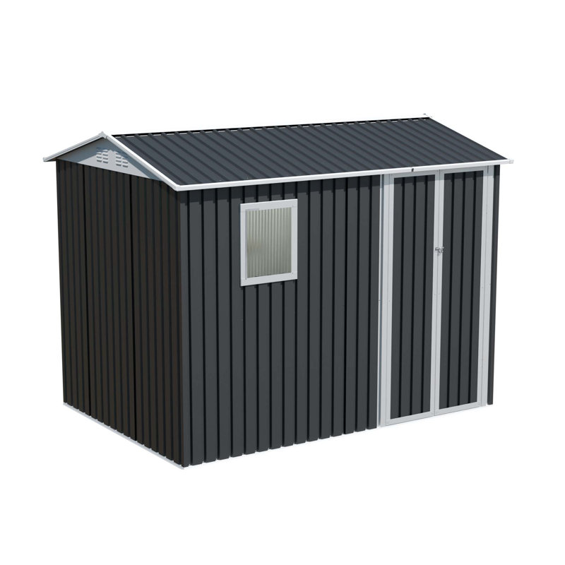 Remise de jardin en métal 9 x 6 pi avec 1 fenêtre pour portes de patio à charnières d'extérieur