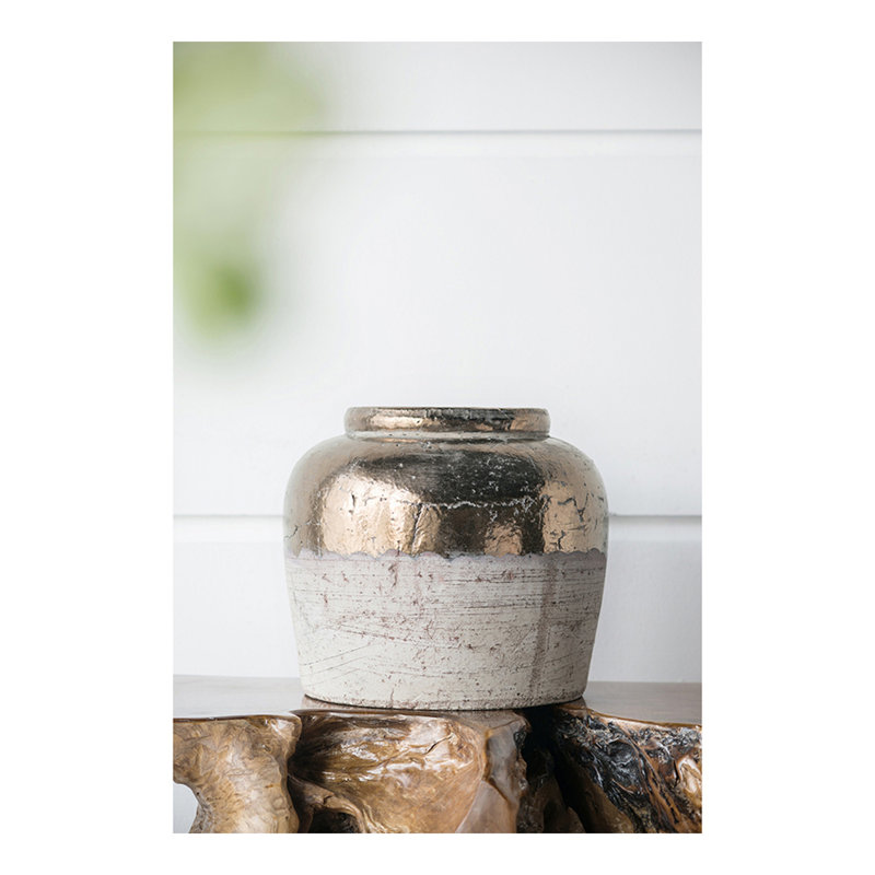Vase rond en céramique brun Sienna, Hauteur totale - 11 po