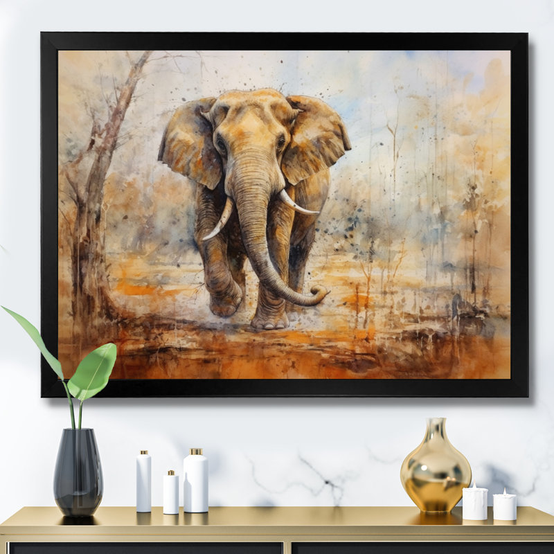 Faune éléphant majestueux I, Cadre simple noir, H 16 po x l 32 po x P 1 po